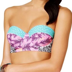 Hula Honey Pink Leaf Breeze Print Push Up Bikini Top NWT Size Medium Resortwear